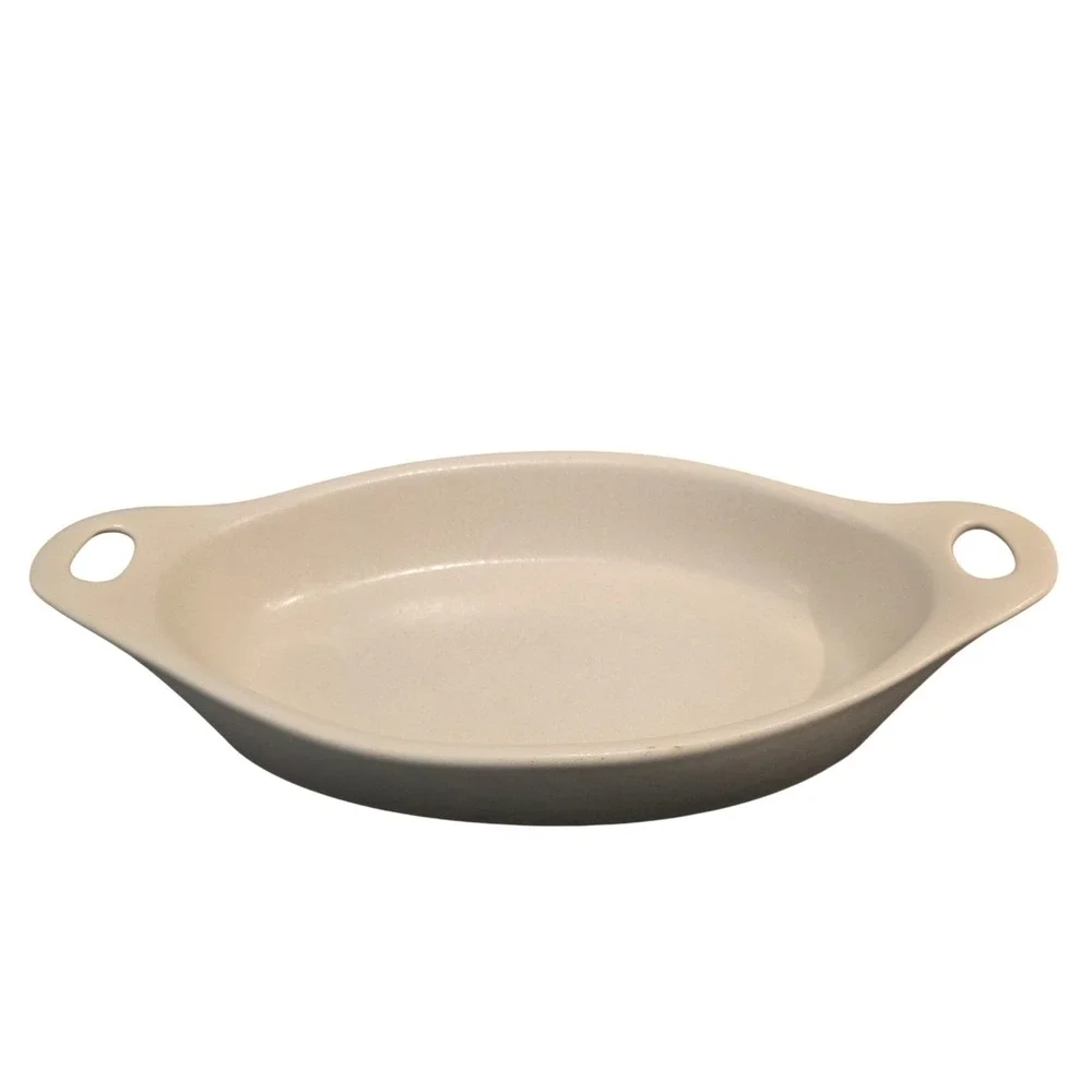 Vintage CorningWare Creations Stoneware Oval Baker Set 2 12oz Cream Sand